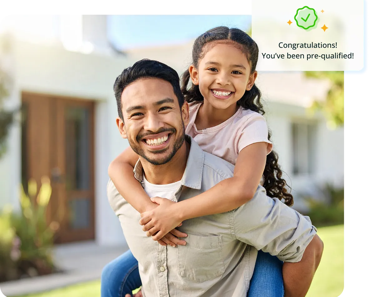 Family in front of a new modular home