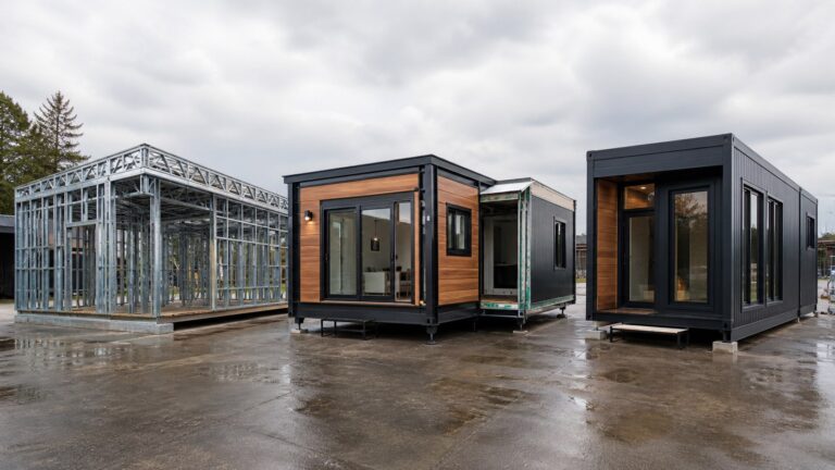 Three purpose-built steel home systems illustrating structural design differences